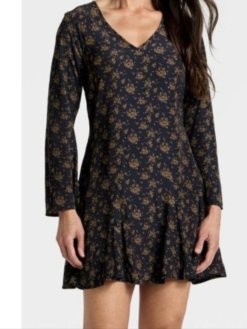Women's Universal Thread Blue Floral V-Neck Long Sleeve Dress